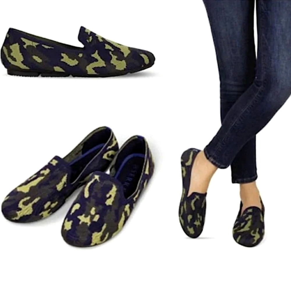 Serra Navy Green Camo Flats Loafers Comfort Washable Recycled Material Size 9🌴✌